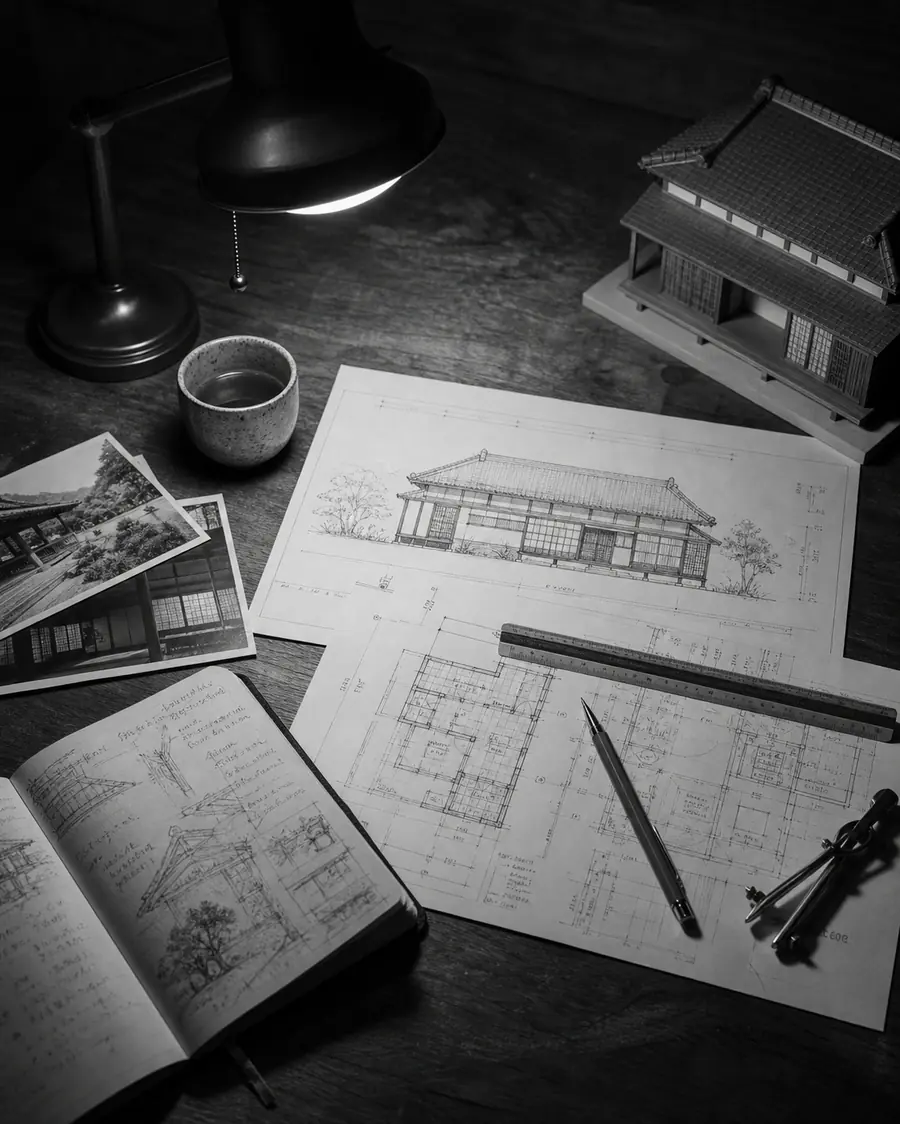 建築設計図と建築模型
